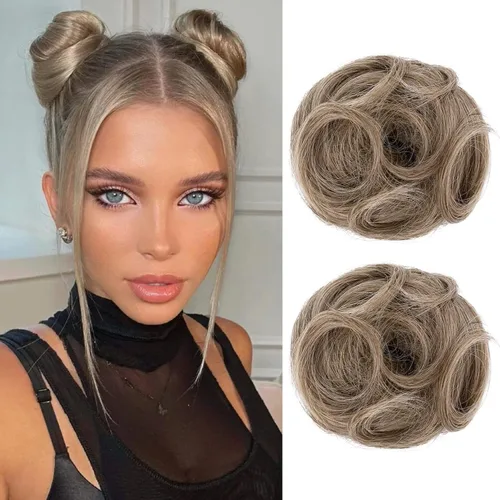 Miniatura 52 de REECHO Piezas de cabello Space Bun, 2 extensiones de moño mini con clip de pinza en extensiones de moño falsas de orejas de gato y desordenadas