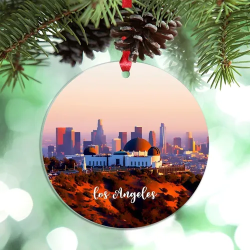 Miniatura 8 de Adornos de Navidad de California Estados Unidos, paisaje urbano de Los Ángeles, adornos de árbol de Navidad, adornos de Navidad personalizados