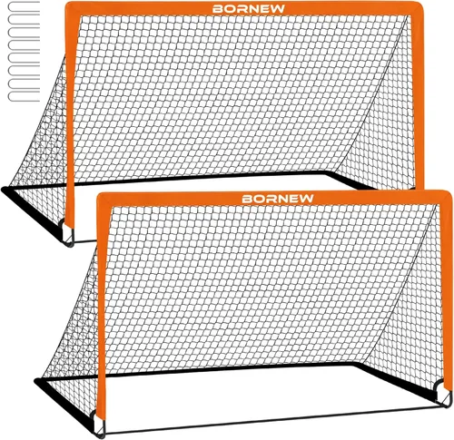 Miniatura 15 de BORNEW Paquete de 2 porterías de fútbol – Porterías de fútbol para patio trasero e interior para niños, 6 x 4 / 4 x 3 pies, juego de redes de fútbol
