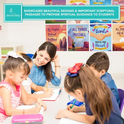 Miniatura 5 de Decorably 12 pósteres cristianos para aula, 11 x 14 pulgadas, educativos, inspiradores laminados en mate, decoración de escuela dominical