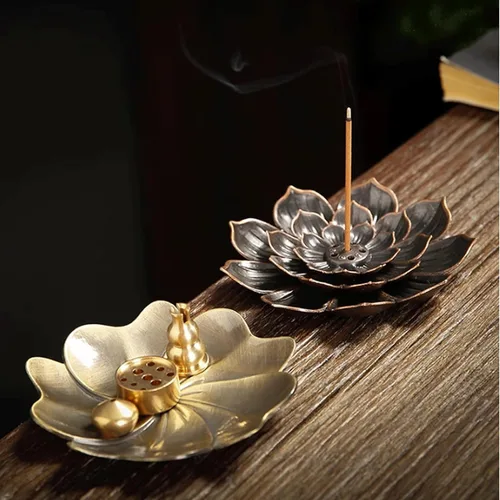 Miniatura 7 de 4 soportes para quemador de incienso de latón Lotus, quemador de sándalo, incensario para el hogar, estudios de yoga, budismo, capuchina, incienso