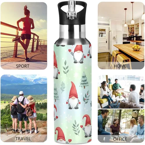 Miniatura 5 de BPA-Free Sport Water Bottle Insulated 32 Oz, Stainless Steel Water Bottle for Gym Outdoor Travel School, Gnomes Red Hats