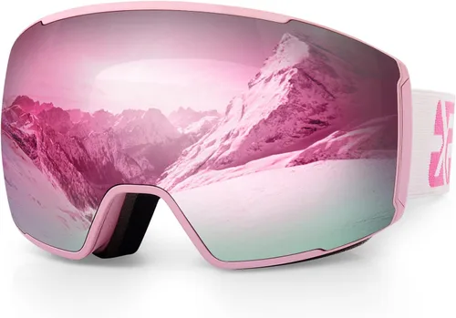 Miniatura 10 de EXP VISION Gafas de esquí magnéticas para snowboard, sin marco, para hombres y mujeres, OTG, lente intercambiable antivaho Azul