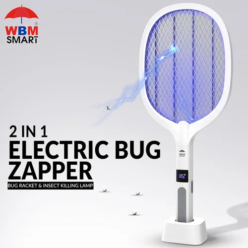 Miniatura 2 de WBM SMART Matamoscas eléctrico 2 en 1, lámpara de trampa de mosquitos y raqueta, matamoscas eléctrico recargable por USB para el hogar y al aire