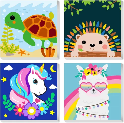 CarlonLin Paquete de 4 pinturas enmarcadas por números para niños, pintura por números para niños de 8 a 12 años, kits de pintura por números para
