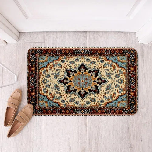 Miniatura 14 de Erosebridal Alfombras de baño vintage art decó, alfombra de baño antideslizante con medallón oriental rojo, 16 x 24 pulgadas, estilo bohemio, turco