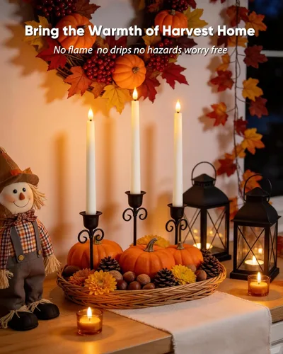 Miniatura 5 de Homemory 3 velas cónicas cerosas sin llama con control remoto, candelabros LED sin llama, velas altas clásicas, velas cónicas parpadeantes que
