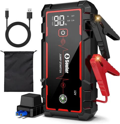Miniatura 11 de Arrancador de Batería, Arrancador de Batería Portátil, Arrancador de Batería de Coche con 3 Modos de Linterna, Brújula, Banco de Energía y Cable
