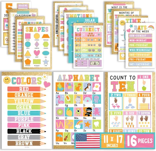 Miniatura 12 de Hadley Designs 16 carteles educativos para niños pequeños de 1-3 años, carteles de aprendizaje laminados para preescolar y jardín de infantes, tabla