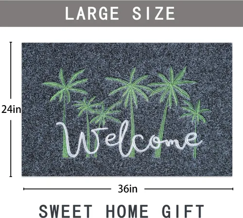 Miniatura 3 de Tapetes grandes de bienvenida para puerta delantera, exterior, tapete de entrada para puerta de entrada exterior con respaldo de goma Palmera-gris