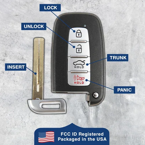 Miniatura 6 de 2X Llavero de Reemplazo KeylessOption para 2009 2010 2011 2012 2013 2014 2015 Hyundai Elantra Genesis Sonata Kia Optima Sorento Remoto, 4-Botón