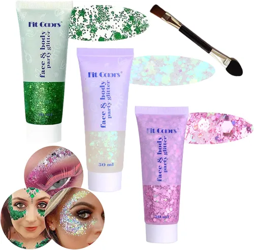 Miniatura 54 de Gel con purpurina para el cuerpo y la cara: Accesorios para conciertos de cantantes, disco, festival, rave, maquillaje con purpurina facial, 150 ml