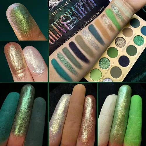 Miniatura 9 de DE'LANCI Paleta de sombras de ojos verde oliva, multicolor, ultra pigmentada, cromada, marrón, verde, sombra de ojos para maquillaje de ojos verdes