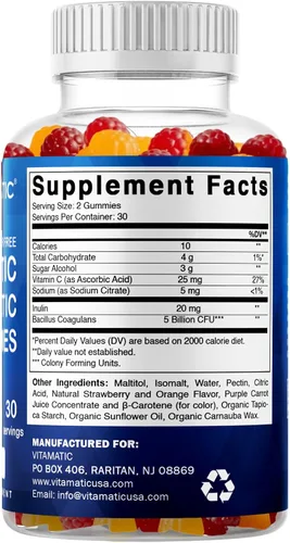 Miniatura 8 de Vitamatic Gomitas probióticas sin azúcar para hombres y mujeres, 5 mil millones de UFC, 60 gomitas por botella, paquete de 2 (120 gomitas), apoyo