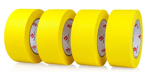 BOMEI PACK Paquete de 4 cintas amarillas para pintores de 2 pulgadas de ancho, cinta adhesiva amarilla mediana de 2 pulgadas x 55 yardas (220 yardas