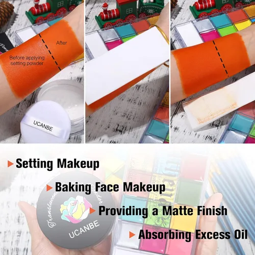 Miniatura 5 de UCANBE Athena - Paleta de aceite de pintura facial y cuerpo + polvo de ajuste translúcido + juego de 10 pinceles, kit profesional no tóxico