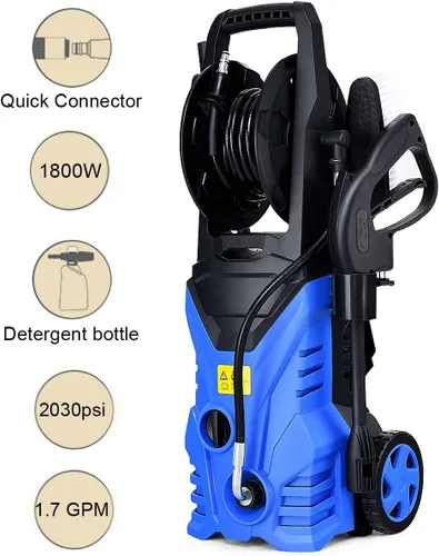 Miniatura 6 de Happygrill Lavadora a presión eléctrica, 2030PSI 1.6GPM máquina pulverizadora de alta presión con manguera de 16.5 pies, cepillo de lavado, botella