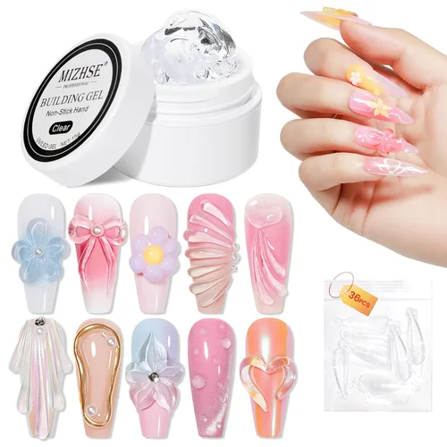 Miniatura 14 de MIZHSE Gel Constructor Claro y Sólido para Uñas, 30g Gel Constructor Duro para Extensión de Uñas Sin Pegamento, Arte de Uñas 3D para Esculpir