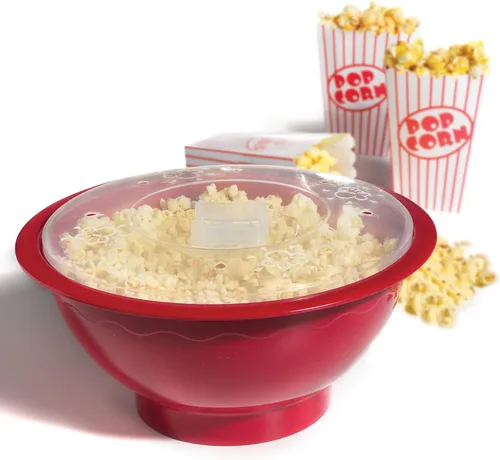 Miniatura 2 de Norpro Palomitas de maíz para microondas, 10.5 x 5 x 10.5 pulgadas, rojo, con tapa transparente