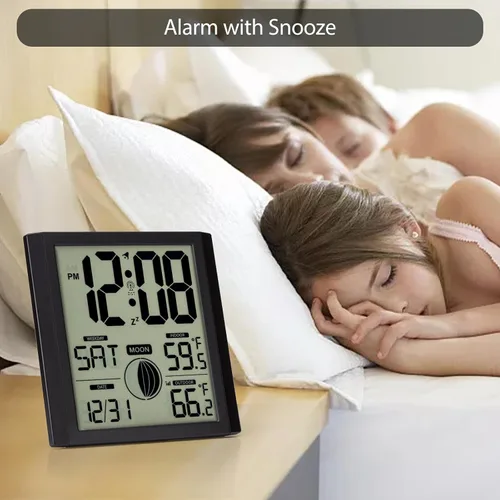 Miniatura 8 de Reloj de pared atómico con pantalla de números grandes para interiores y exteriores Wall Clock Battery Operated, Alarm