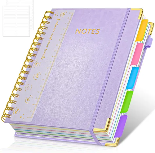 Cuaderno de espiral de tapa dura, cuadernos grandes de 8"x10" B5 con divisores extraíbles y pestañas, 300 páginas, cuaderno de 5 asignaturas con