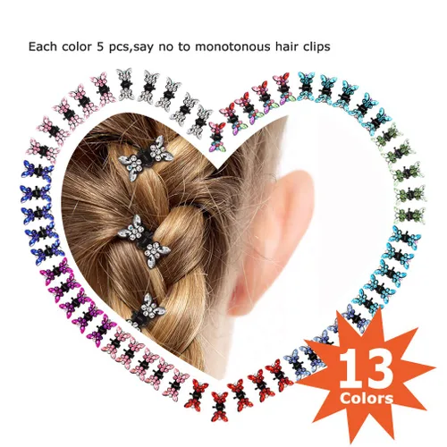 Miniatura 5 de ANBALA 65 pinzas pequeñas de mariposa con diamantes de imitación, dientes entrelazados para mujeres y niñas, metal ligero y duradero, accesorios