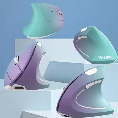 Miniatura 2 de Vassink Ratón ergonómico inalámbrico recargable, conexión USB A+Type C (2en1), 800/1200/1600 DPI, 6 botones, 2.4GHz, ratón vertical para túnel
