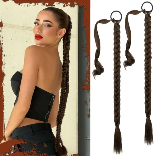Miniatura 21 de Sofeiyan Extensión de cola de caballo de trenza larga con banda para el cabello, lacio, elegante, envolvente, extensiones de cabello trenzado, cola