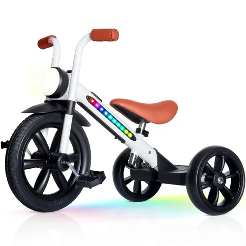 Miniatura 10 de KRIDDO Triciclo para niños, rueda de 12 pulgadas sin riesgo de pinchazos con luz frontal, altura de asiento ajustable, regalo para niños de 2 a 5