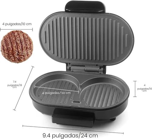 Miniatura 8 de FineMade Doble Mini Parrilla Eléctrica, Sandwichera para Desayuno, Prensa para Hamburguesas, Parrilla para Panini, Parrilla Eléctrica Pequeña, Ideal