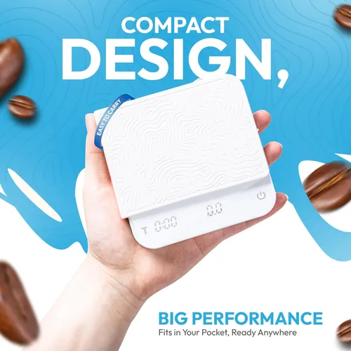 Miniatura 3 de Mini báscula de café con temporizador – Báscula de peso digital para barista con tapete de ajuste de diseño, precisión de 0.1g, portátil y Blanco