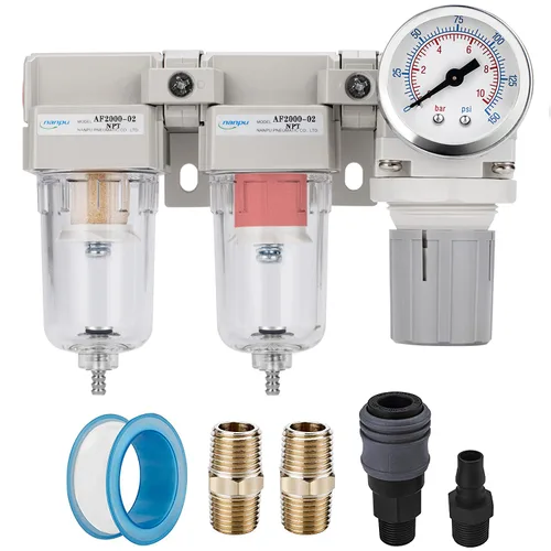 Miniatura 12 de NANPU Sistema de secado de aire NPT de 1" - Filtros de aire dobles, combo de regulador de presión de aire - Drenaje semiautomático, cuenco