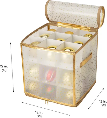 Miniatura 5 de Simplify Organizador de adornos de 27 unidades Dorado Capacidad para 27 adornos Almacenamiento de Navidad Peso ligero Dimensiones: 12.2 x