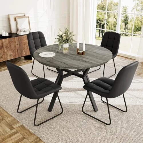 Miniatura 24 de HIPIHOM Juego de mesa de comedor redonda extensible para 6 personas, mesa de cocina extensible de 43.3 a 59.1 pulgadas con 6 sillas tapizadas, Mesa