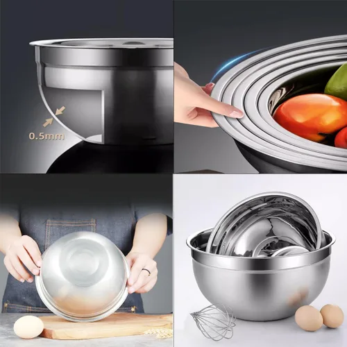 Miniatura 8 de Cuenco de acero inoxidable duradero y resistente al óxido, fácil agarre y estabilidad, diseño de tazón versátil para cocinar, hornear, preparar
