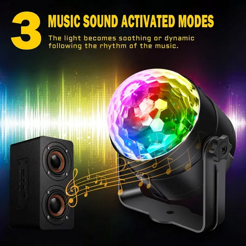 Miniatura 4 de Apeocose Paquete de 2 luces de fiesta de bola de discoteca activadas por sonido con control remoto, 12 modos de luces estroboscópicas para escenario