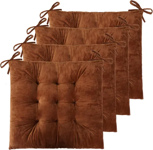 Miniatura 17 de ELFJOY Paquete de 4 cojines para sillas de comedor, cojines para sillas de cocina, oficina, cojín cuadrado copetudo con lazos