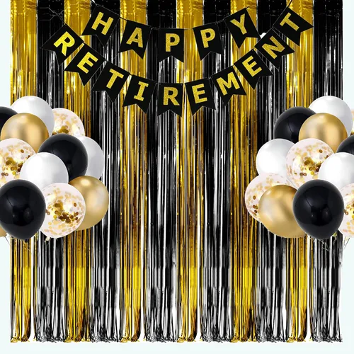 Miniatura 8 de GREATRIL - Decoración de fiesta con serpentinas negras y doradas, fondo de flecos de papel aluminio para Año Nuevo, aniversarios, despedidas