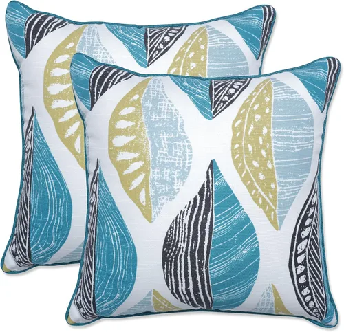Miniatura 29 de Pillow Perfect Almohadas botánicas para interiores y exteriores, 2 unidades, acento, 16.5 x 16.5 pulgadas, naranja Sunny Daze