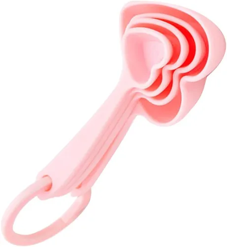 Hemoton Cucharas medidoras de plástico con forma de corazón, cucharadita de postre, cuchara de café, medida seca, vajilla líquida para cocina, Rosado