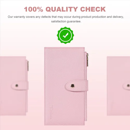 Miniatura 2 de Travelambo Billetera para mujer con bloqueo RFID plegable para múltiples tarjetas con bolsillo con cremallera, rosado (Pink Sakura), Minimalista