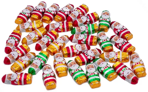 Miniatura 3 de Mini Santas de chocolate con leche de 2 pulgadas, fabricados en Estados Unidos, envueltos individualmente en papel de aluminio, 2 libras