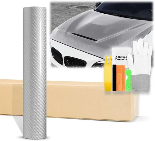 Miniatura 12 de EZAUTOWRAP - Adhesivo revestidor de vinilo muy brillante de fibra de carbono 7D prémium con juego de herramientas, lámina de calcomanía con Gris