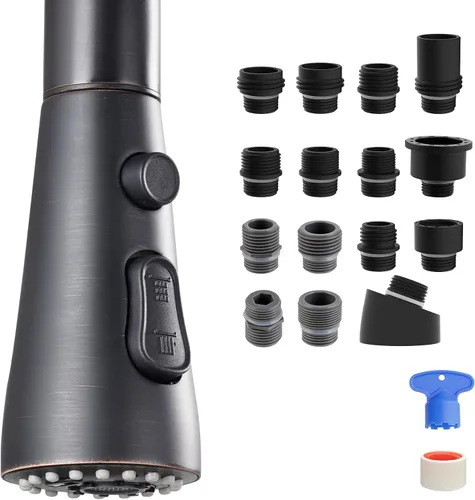 Miniatura 11 de Hibbent Cabezal rociador extraíble de metal para grifo de cocina, boquilla rociadora para fregadero de cocina con 15 adaptadores, repuesto