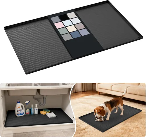 Miniatura 114 de URMONA Tapete de silicona impermeable para debajo del fregadero, 34 x 22 pulgadas, forro para estante de cocina y baño, protector de gabinetes