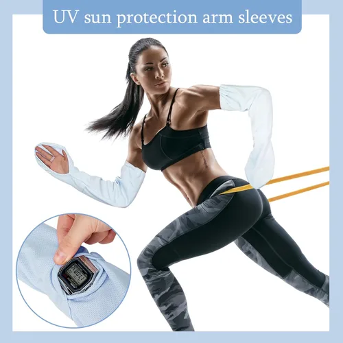 Miniatura 7 de Suhine 2 pares de mangas ajustables para el sol, sin dedos, para protección UV, mangas refrescantes para mujeres y niñas