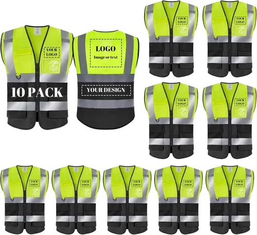 Miniatura 8 de BeautyWill Chaleco de seguridad con logotipo personalizado, Hi Vis Clase 2, chaleco reflectante de construcción unisex con 5 bolsillos