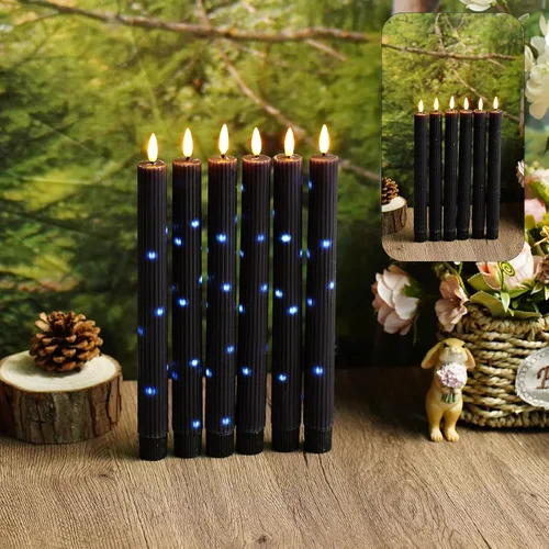 Miniatura 3 de kakoya Velas cónicas sin llama de cera real con temporizador remoto, 6 velas cónicas que funcionan con pilas, velas LED de 9.6 pulgadas con cuerda
