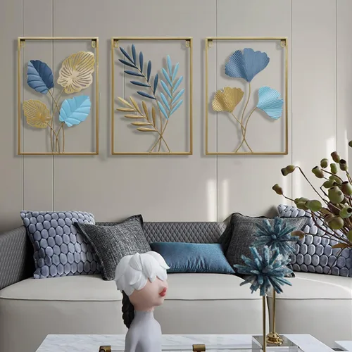 Miniatura 3 de MKUN Esculturas de pared de hierro – Juego grande de 3 piezas rectangulares de metal para decoración de pared con arte de ginkgo biloba, ideal
