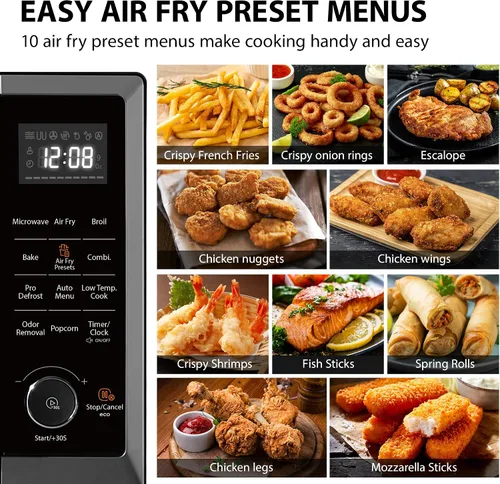Miniatura 3 de TOSHIBA Horno de microondas combinado con freidora de aire 8 en 1 para encimera, con convección, parrilla, modo de eliminación de olores, plato